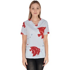 Fish Red Sea Water Swimming Women s V-neck Scrub Top by HermanTelo