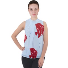 Fish Red Sea Water Swimming Mock Neck Chiffon Sleeveless Top by HermanTelo