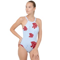 Fish Red Sea Water Swimming High Neck One Piece Swimsuit by HermanTelo