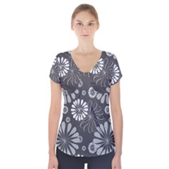 Floral Pattern Short Sleeve Front Detail Top