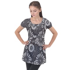 Floral Pattern Puff Sleeve Tunic Top