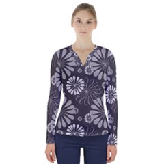 Floral Pattern V-neck Long Sleeve Top