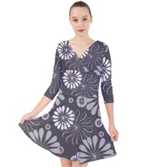 Floral Pattern Quarter Sleeve Front Wrap Dress