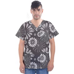 Floral Pattern Men s V-neck Scrub Top