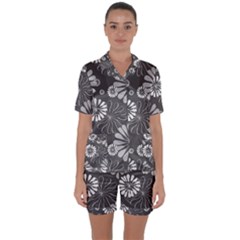 Floral Pattern Satin Short Sleeve Pyjamas Set by HermanTelo