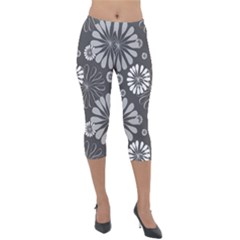 Floral Pattern Lightweight Velour Capri Leggings  by HermanTelo