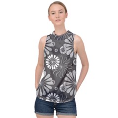 Floral Pattern High Neck Satin Top by HermanTelo