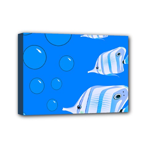 Fish School Bubbles Underwater Sea Mini Canvas 7  X 5  (stretched)