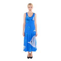 Fish School Bubbles Underwater Sea Sleeveless Maxi Dress