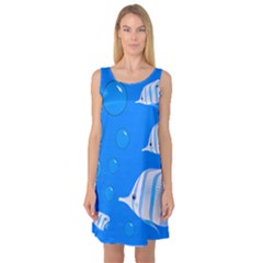 Fish School Bubbles Underwater Sea Sleeveless Satin Nightdress