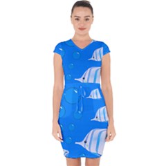 Fish School Bubbles Underwater Sea Capsleeve Drawstring Dress 