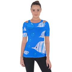 Fish School Bubbles Underwater Sea Shoulder Cut Out Short Sleeve Top