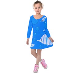 Fish School Bubbles Underwater Sea Kids  Long Sleeve Velvet Dress