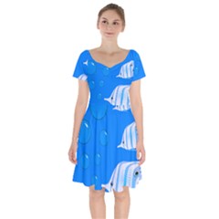 Fish School Bubbles Underwater Sea Short Sleeve Bardot Dress