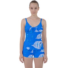 Fish School Bubbles Underwater Sea Tie Front Two Piece Tankini