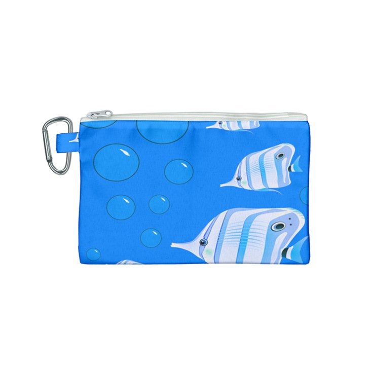 Fish School Bubbles Underwater Sea Canvas Cosmetic Bag (Small)