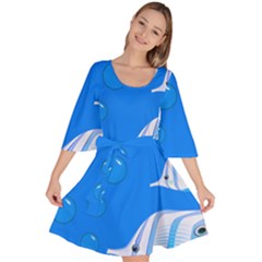 Fish School Bubbles Underwater Sea Velour Kimono Dress