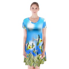 Fish Underwater Sea World Short Sleeve V-neck Flare Dress