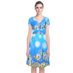 Fish Underwater Sea World Short Sleeve Front Wrap Dress by HermanTelo