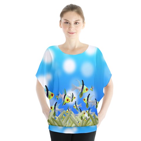 Fish Underwater Sea World Batwing Chiffon Blouse by HermanTelo