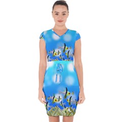 Fish Underwater Sea World Capsleeve Drawstring Dress 