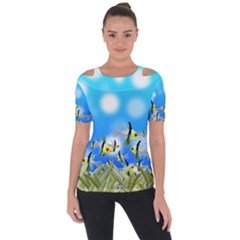 Fish Underwater Sea World Shoulder Cut Out Short Sleeve Top by HermanTelo