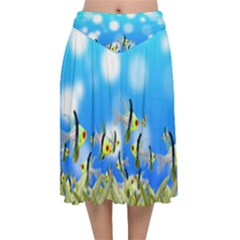 Fish Underwater Sea World Velvet Flared Midi Skirt