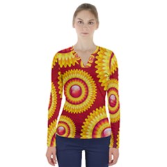 Floral Abstract Background Texture V-neck Long Sleeve Top by HermanTelo