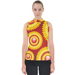 Floral Abstract Background Texture Mock Neck Shell Top