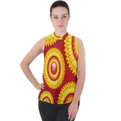 Floral Abstract Background Texture Mock Neck Chiffon Sleeveless Top