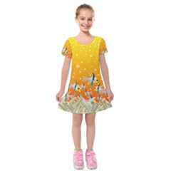 Fish Snow Coral Fairy Tale Kids  Short Sleeve Velvet Dress