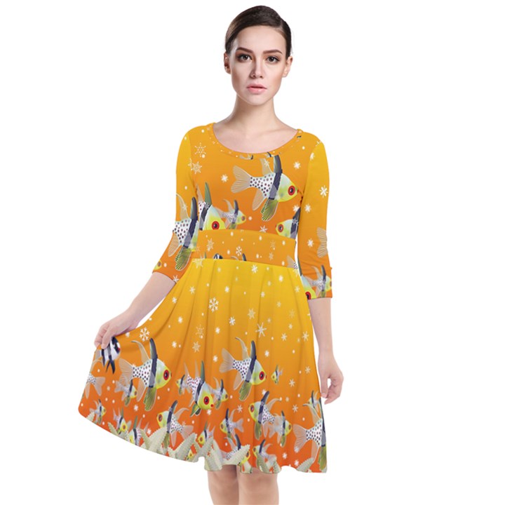 Fish Snow Coral Fairy Tale Quarter Sleeve Waist Band Dress