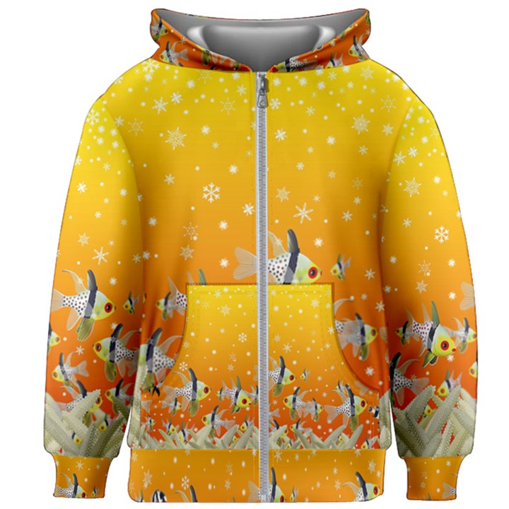 Fish Snow Coral Fairy Tale Kids  Zipper Hoodie Without Drawstring