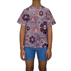 Floral Flower Stylised Kids  Short Sleeve Swimwear