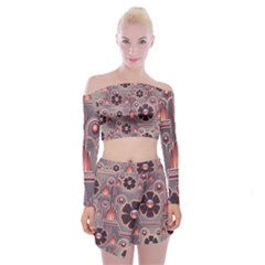 Floral Flower Stylised Off Shoulder Top With Mini Skirt Set by HermanTelo