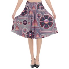 Floral Flower Stylised Flared Midi Skirt