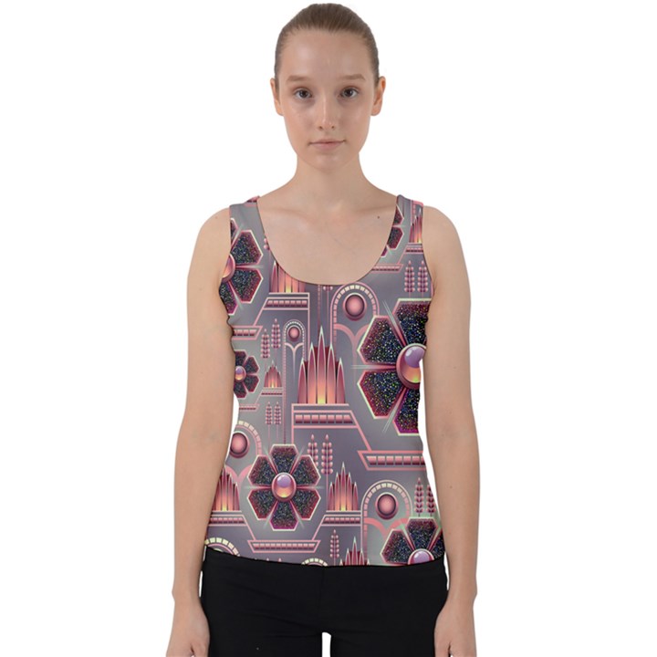 Floral Flower Stylised Velvet Tank Top