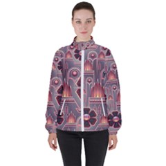 Floral Flower Stylised Women s High Neck Windbreaker