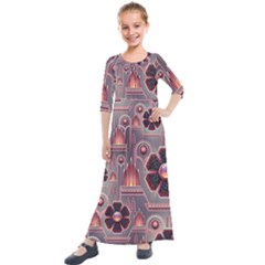 Floral Flower Stylised Kids  Quarter Sleeve Maxi Dress