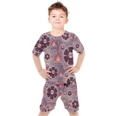 Floral Flower Stylised Kids  Tee And Shorts Set by HermanTelo