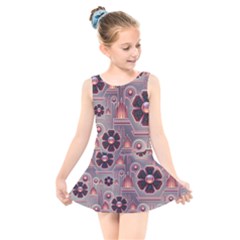 Floral Flower Stylised Kids  Skater Dress Swimsuit