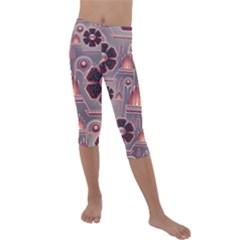 Floral Flower Stylised Kids  Lightweight Velour Capri Leggings 