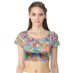 Floral Flowers Abstract Art Short Sleeve Crop Top