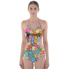 Floral Flowers Abstract Art Cut-out One Piece Swimsuit