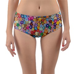 Floral Flowers Abstract Art Reversible Mid-waist Bikini Bottoms