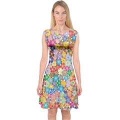 Floral Flowers Abstract Art Capsleeve Midi Dress