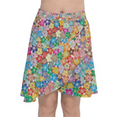 Floral Flowers Abstract Art Chiffon Wrap Front Skirt