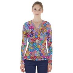 Floral Flowers Abstract Art V-neck Long Sleeve Top