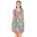 Floral Flowers Abstract Art Long Sleeve V-neck Flare Dress View1