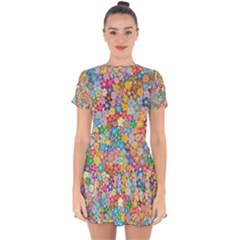 Floral Flowers Abstract Art Drop Hem Mini Chiffon Dress by HermanTelo